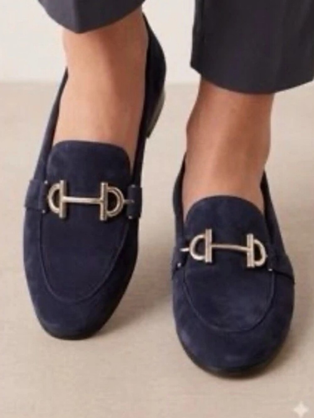 Cole Haan Navy Blue Suede Leather Horse Bit Loafers Size 7.5 - Picture 2 of 7